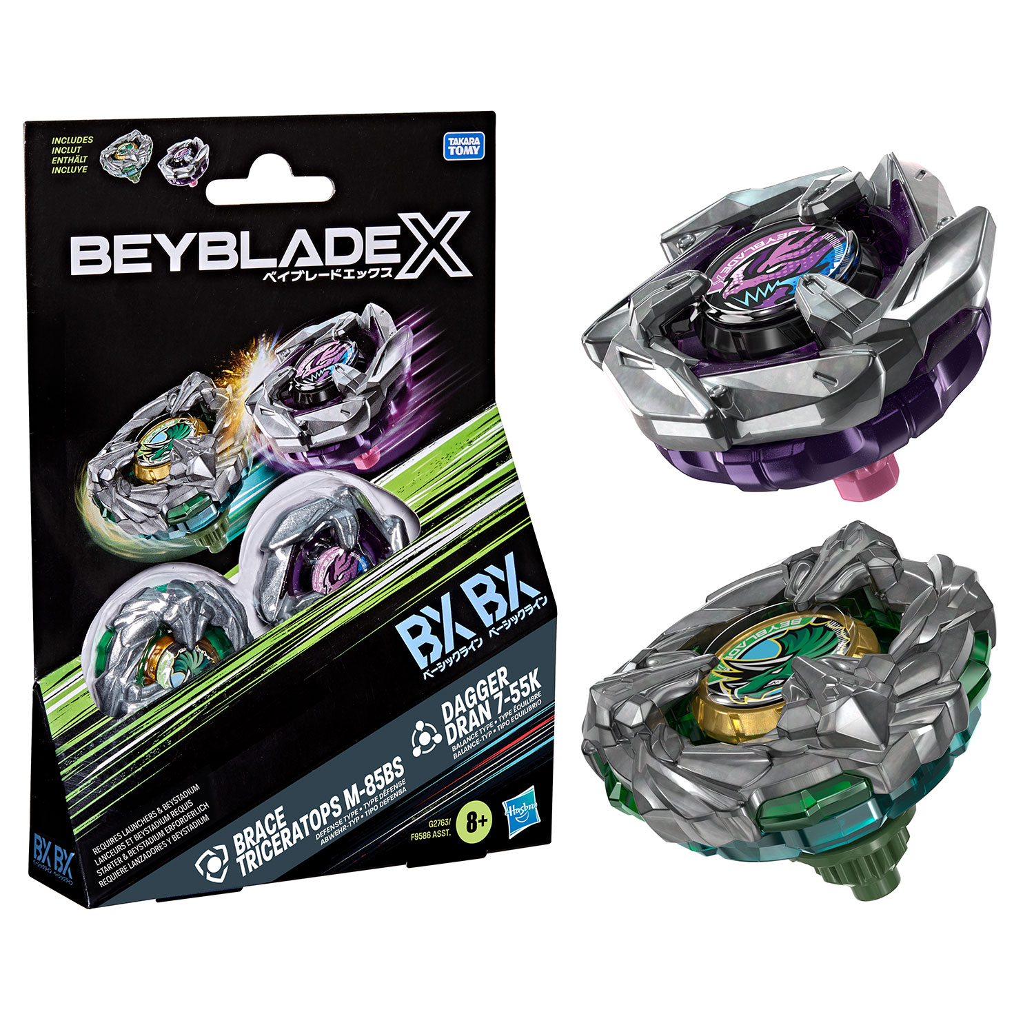 Beyblade X Brace Triceratops M-85BS BX & Dagger Dran 7-55K Dual