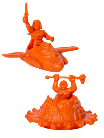 Masters of The Universe M.U.S.C.L.E. Wind Raider with He-Man & Roton with Skeletor (Orange) Set