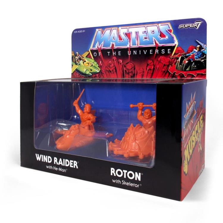 Masters of The Universe M.U.S.C.L.E. Wind Raider with He-Man & Roton with Skeletor (Orange) Set Gallery Image 3