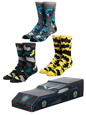 DC Comics Batmobile Crew Socks Three-Pack Gallery Image 2