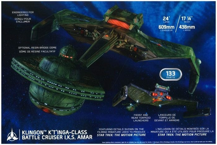 Star Trek: The Motion Picture I.K.S Amar Klingon K't'inga Class Battle Cruiser 1/350 Scale Model Kit Gallery Image 3