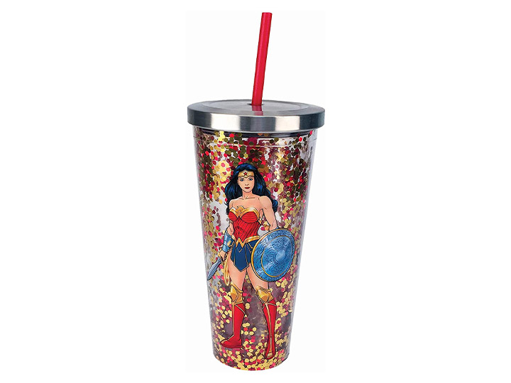 DC Comics Wonder Woman Glitter Cup With Straw Gallery Image 1