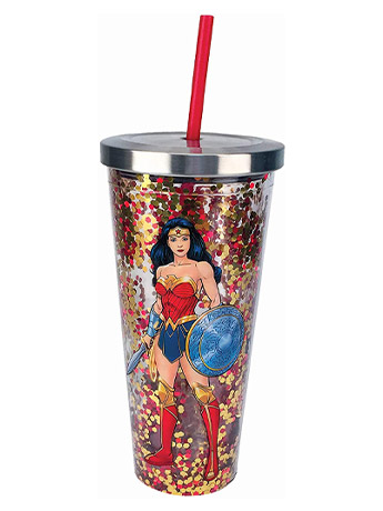 DC Comics Wonder Woman Glitter Cup With Straw Gallery Image 2