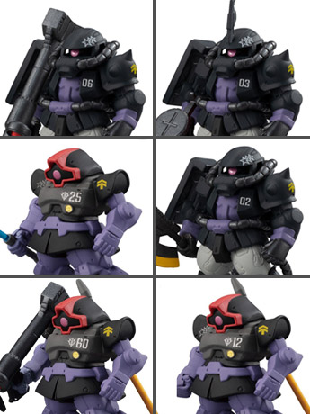 Gundam FW Gundam Converge #9 Black Tri-Stars Zaku II High Mobility Type & Dom Set of 6 Figures Gallery Image 2