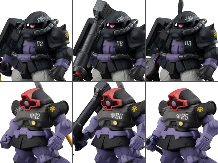 Gundam FW Gundam Converge #9 Black Tri-Stars Zaku II High Mobility Type & Dom Set of 6 Figures Gallery Image 1