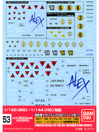 Mobile Suit Gundam Decal No.53 MG & HGUC Gundam 0080 No.1 Multiuse Decal Sheets Gallery Image 2