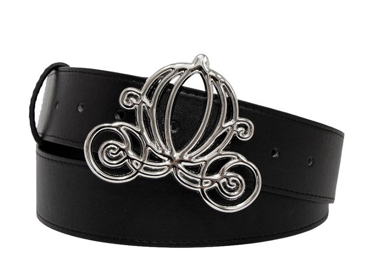 Disney Cinderella Carriage Silver Buckle with Black Strap Belt Gallery Image 1