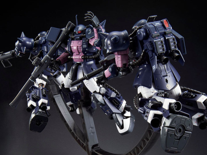 Gundam RG 1/144 Zaku II (Black Tri-Stars) & Triple Action Base Exclusive Model Kit Set Gallery Image 1