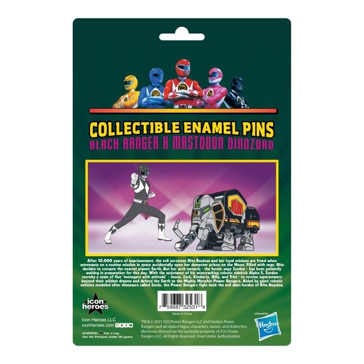 Mighty Morphin Power Rangers Black Ranger & Mastodon Dinozord Pin Set Gallery Image 5