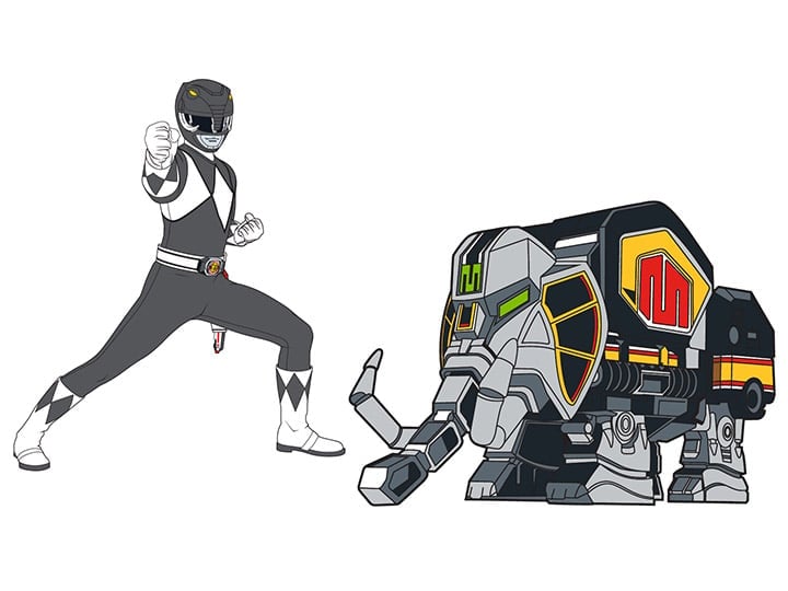 Mighty Morphin Power Rangers Black Ranger & Mastodon Dinozord Pin Set Gallery Image 1