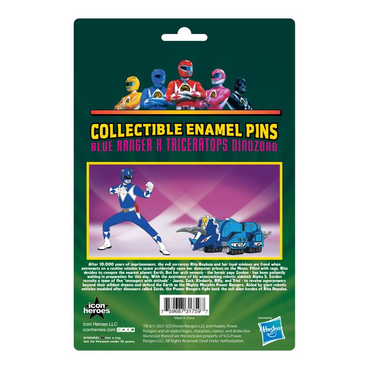 Mighty Morphin Power Rangers Blue Ranger & Triceratops Dinozord Pin Set Gallery Image 5