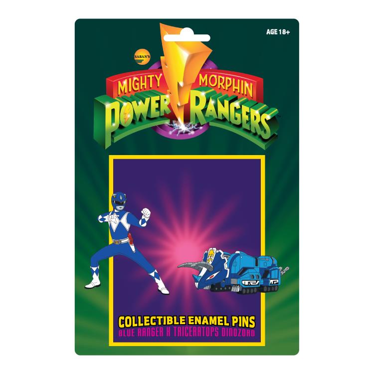 Mighty Morphin Power Rangers Blue Ranger & Triceratops Dinozord Pin Set Gallery Image 4