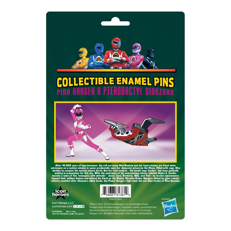 Mighty Morphin Power Rangers Pink Ranger & Pterodactyl Dinozord Pin Set Gallery Image 5
