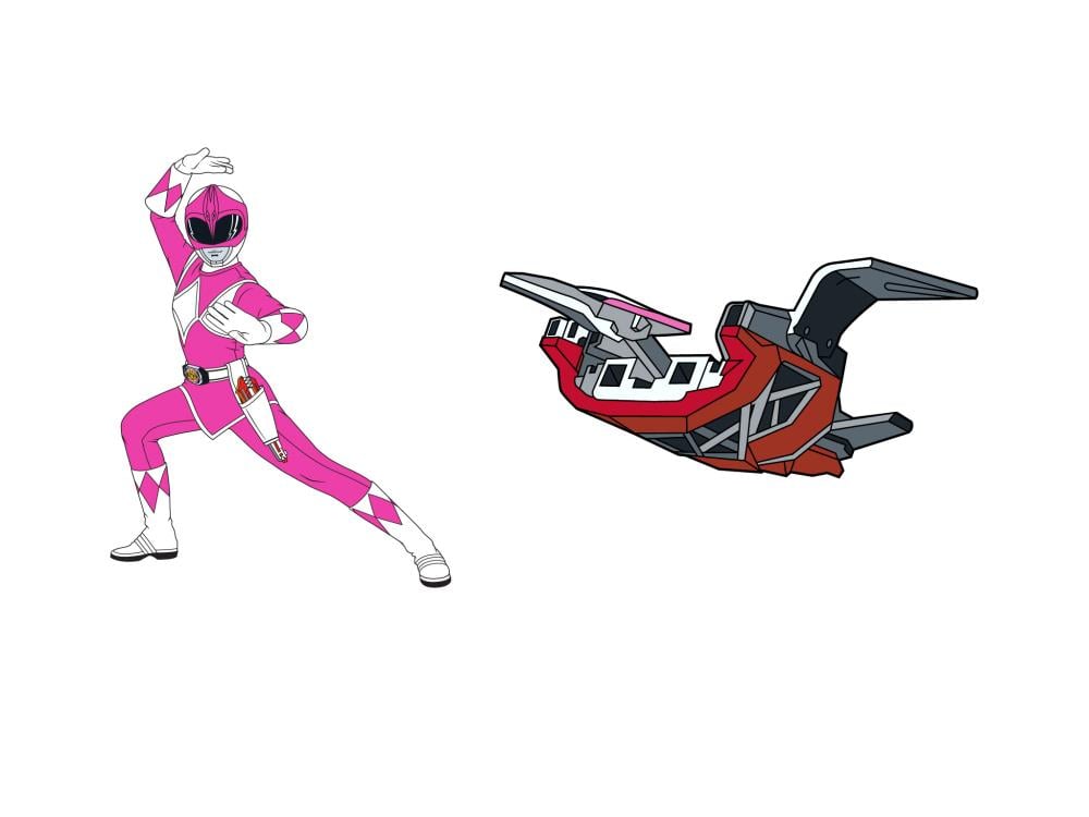 Mighty Morphin Power Rangers Pink Ranger & Pterodactyl Dinozord Pin Set Gallery Image 3