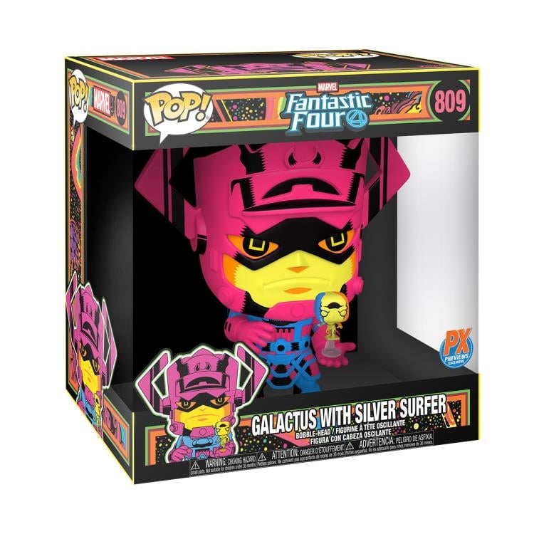 Pop! Marvel: Fantastic Four - 10" Galactus w/ Silver Surfer (Black Light Ver.) PX Previews Exclusive Gallery Image 3