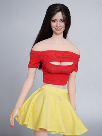 Hollow T-Shirt & Pleated Skirt (Red/Yellow) 1/6 Scale Accessory Set Gallery Image 2