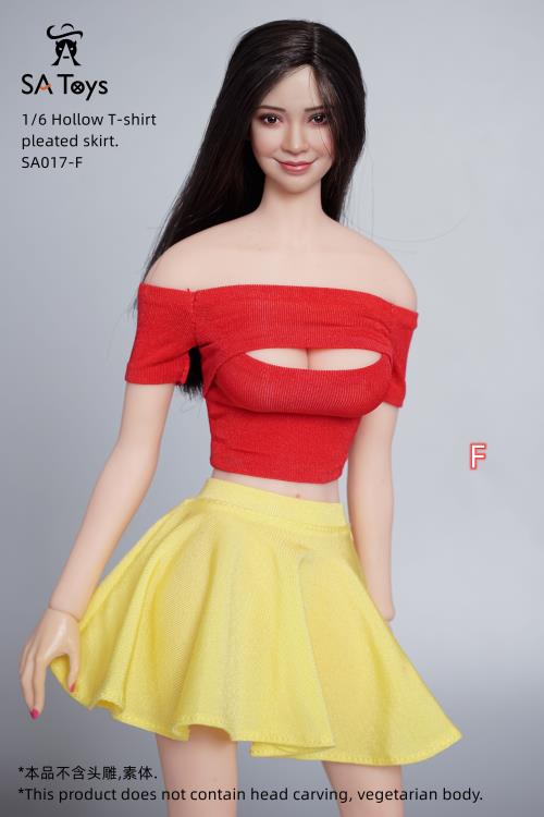 Hollow T-Shirt & Pleated Skirt (Red/Yellow) 1/6 Scale Accessory Set Gallery Image 3