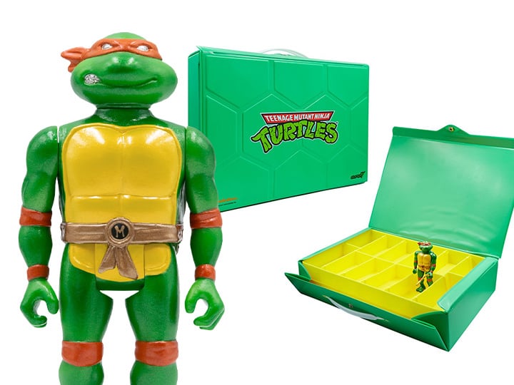 Teenage Mutant Ninja Turtles ReAction Michelangelo (Metallic Ver.) & Carry Case SDCC 2021 Exclusive Figure (With Bonus) Gallery Image 1