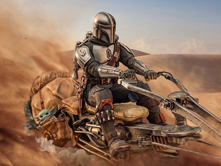 The Mandalorian Din Djarin and Grogu on Speeder Bike 1/10 Deluxe