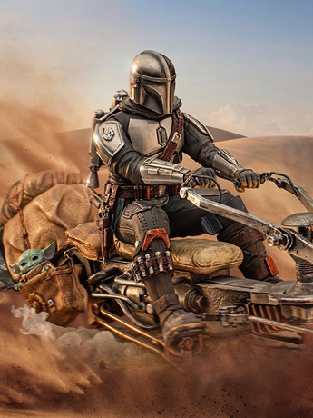 The Mandalorian Din Djarin and Grogu on Speeder Bike 1/10 Deluxe