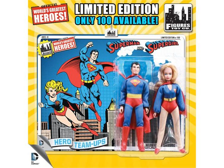 DC World's Greatest Heroes Superman & Supergirl (Blue Card) 8" Retro Figures Limited Edition Two Pack Gallery Image 1