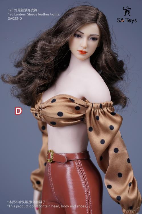 Lantern Sleeve Top & Leather Tights (Tan & Brown) 1/6 Scale Accessory Set Gallery Image 4