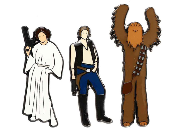 Star Wars Han Solo, Chewbacca & Princess Leia Lapel Pin 3-Pack Gallery Image 1