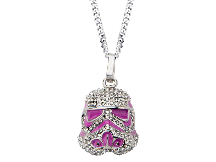 Star Wars Stormtrooper Pink Enamel with Clear Gem Pendant Necklace (18-Inch Chain) Gallery Image 1