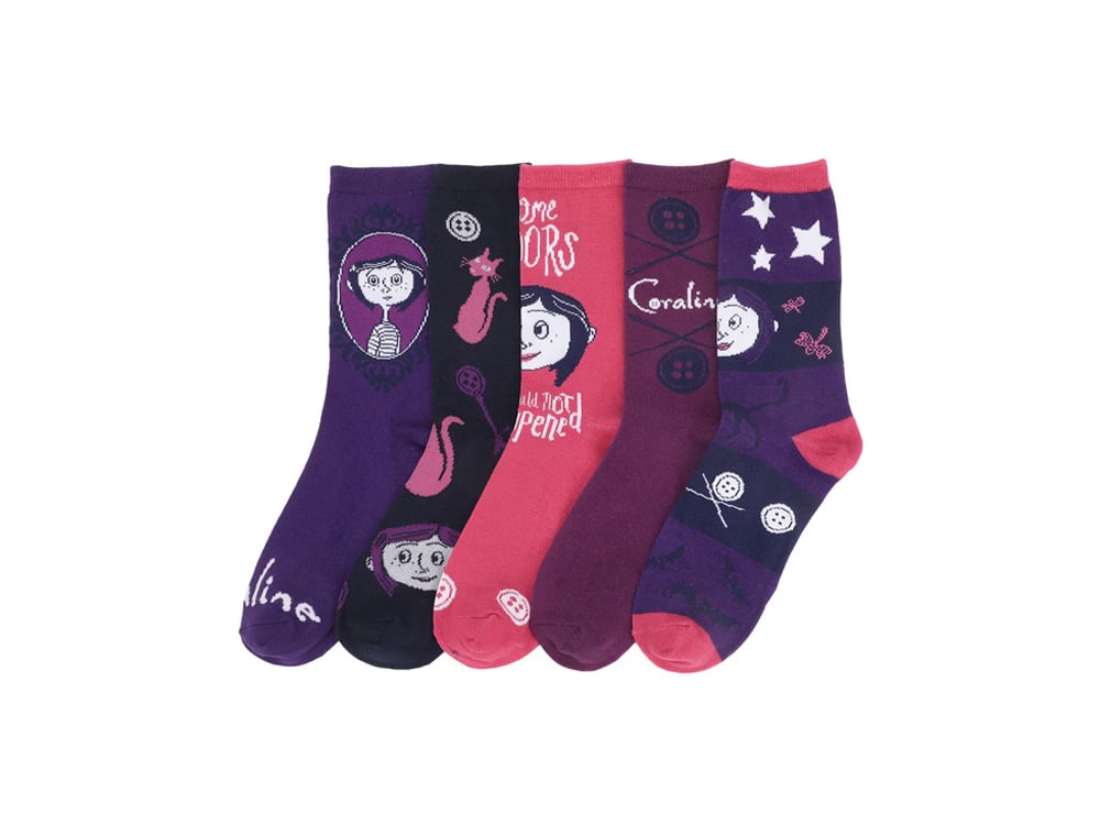 Coraline Mixed Icons Women's Casual Crew Socks 5-Pack Gallery Image 1