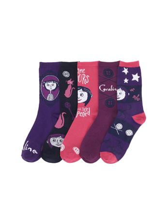 Coraline Mixed Icons Women's Casual Crew Socks 5-Pack Gallery Image 2